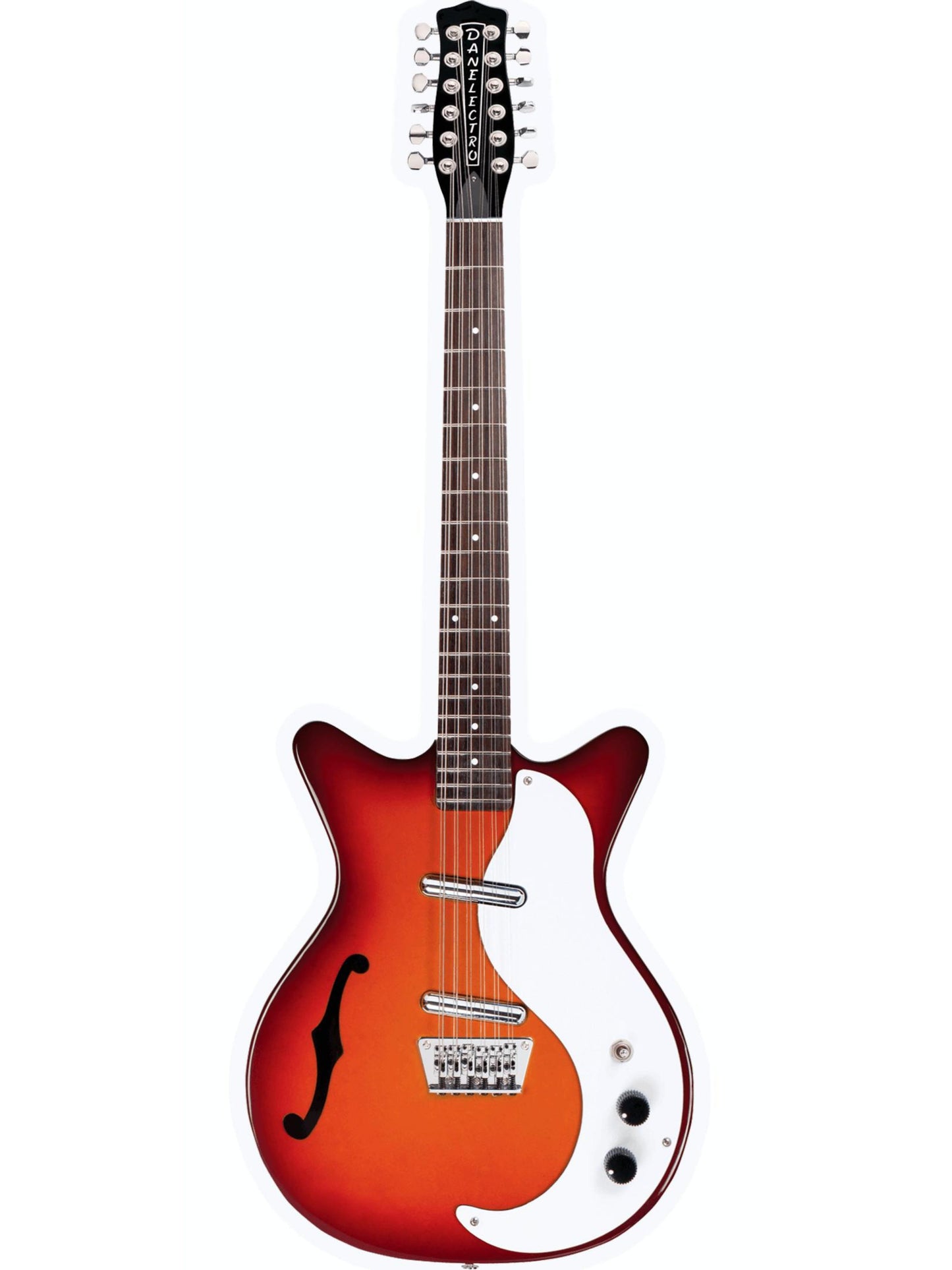 Danelectro 59DC F-Hole 12-String Electric Guitar, Cherry Sunburst