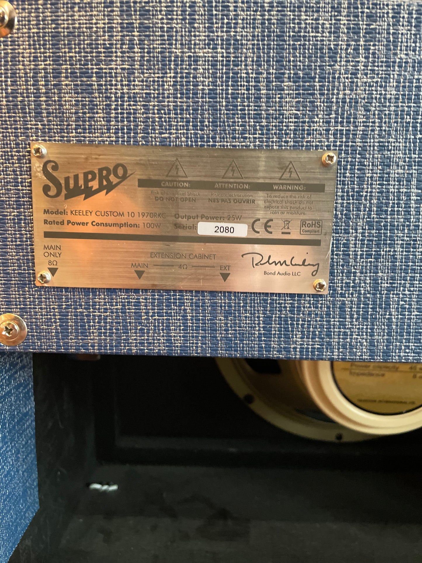 S/H Supro 1970RK Keeley Custom, 25 Watt 1x10 Valve Combo Amplifier, Blue Rhino