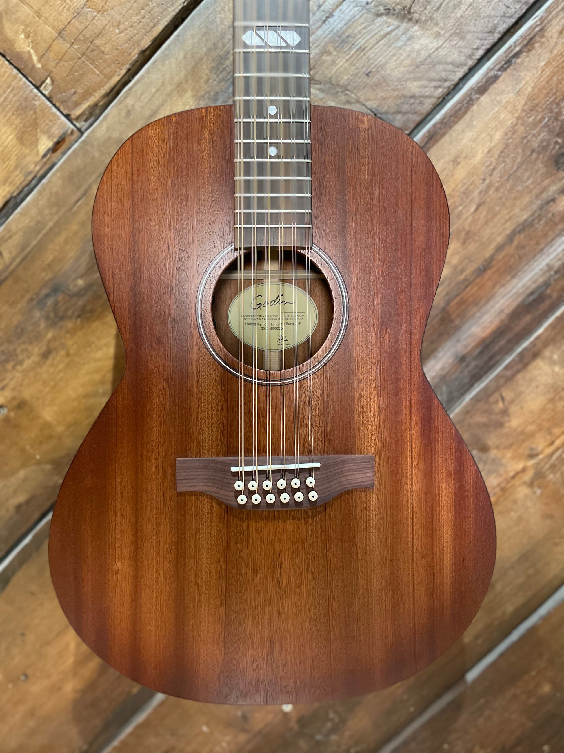 Godin Mahogany Folk 12 String Acoustic Guitar, Rustic Burst A/E NEW