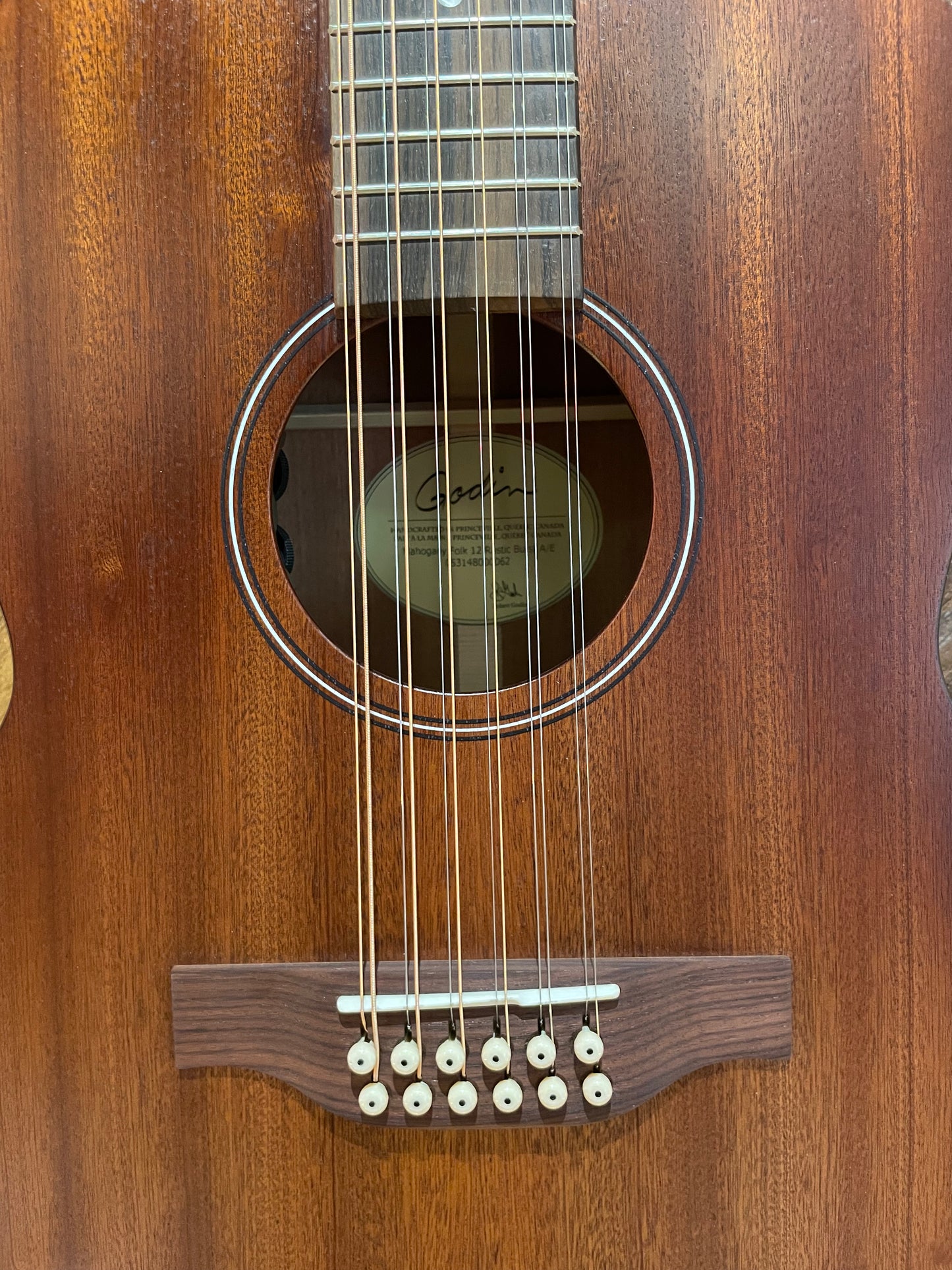 Godin Mahogany Folk 12 String Acoustic Guitar, Rustic Burst A/E NEW