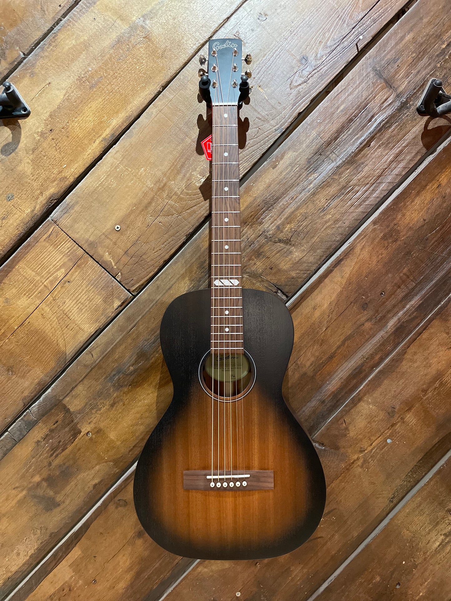 Godin Mahogany Parlor Electro Acoustic Guitar, Black Burst A/E NEW