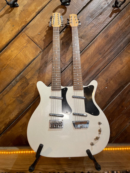 S/H 90s Danelectro DBN 6/12 Double Neck, White