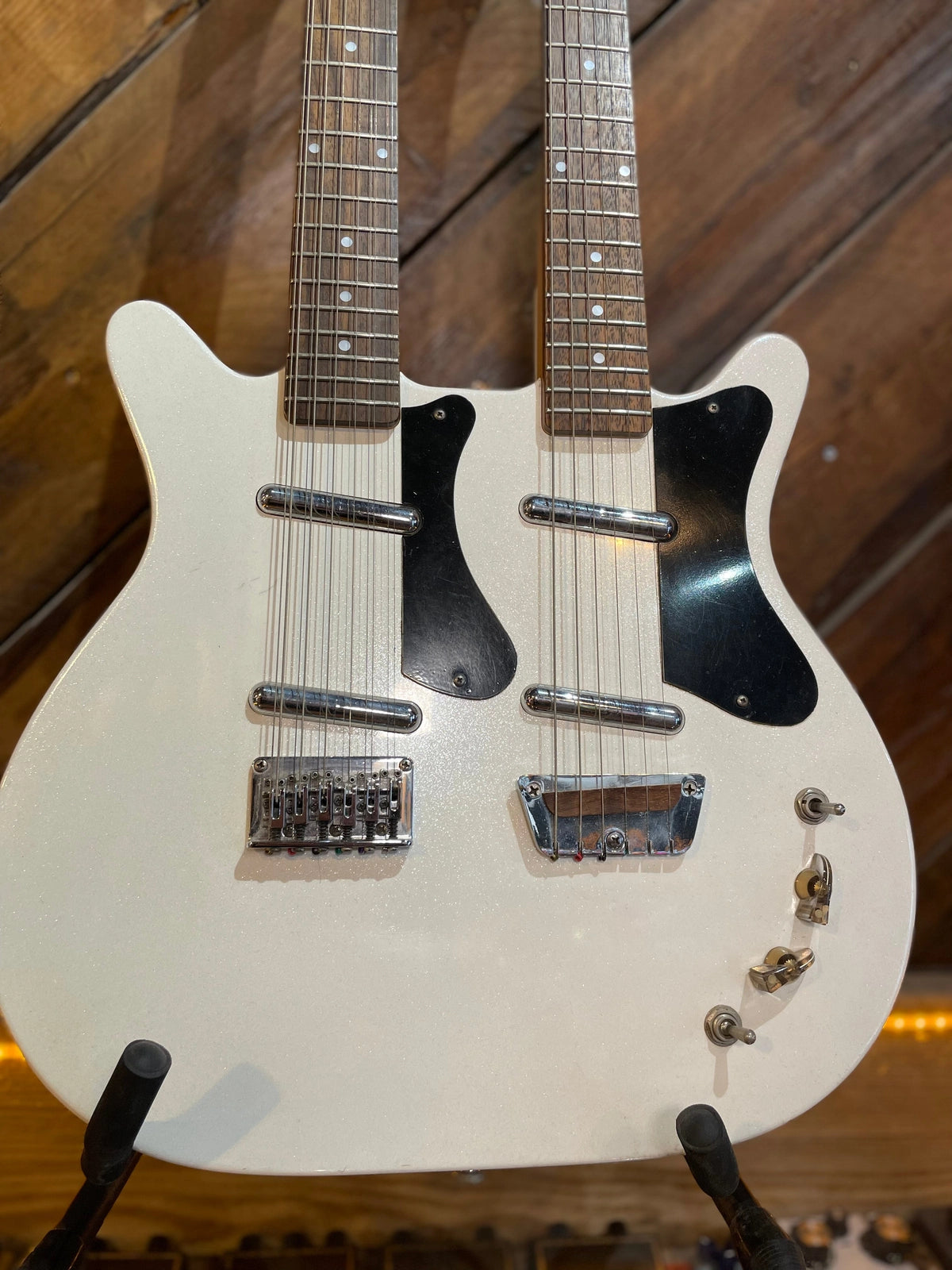 S/H 90s Danelectro DBN 6/12 Double Neck, White