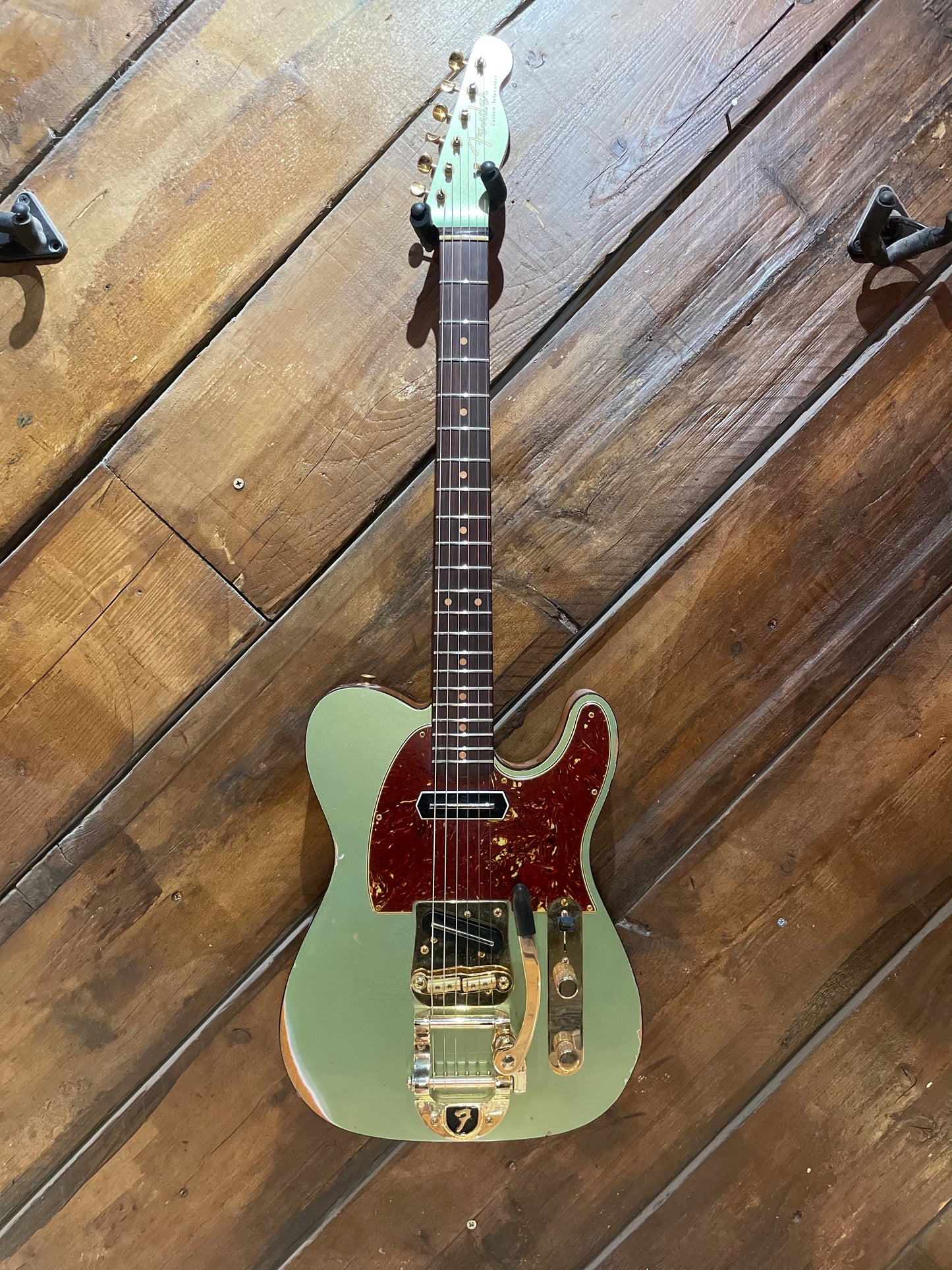 Fender Custom Shop Limited Edition Bow Tie Telecaster, Aged Sage Green Metallic with Aged Natural Back and Sides NEW