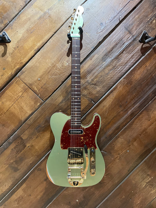 Fender Custom Shop Limited Edition Bow Tie Telecaster, Aged Sage Green Metallic with Aged Natural Back and Sides NEW