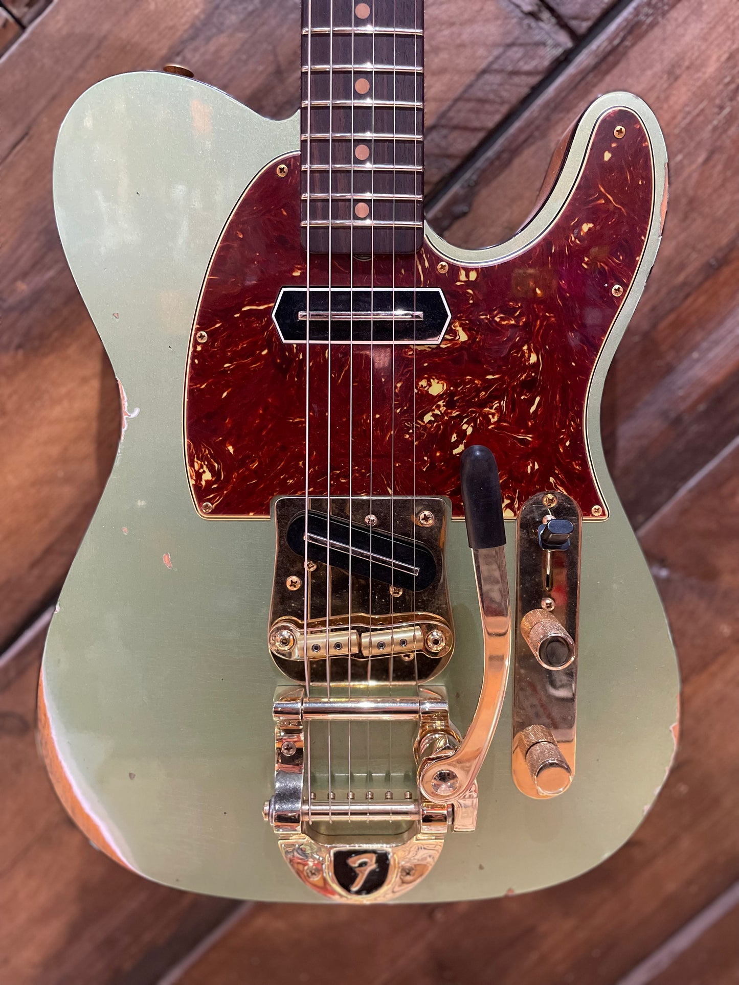 Fender Custom Shop Limited Edition Bow Tie Telecaster, Aged Sage Green Metallic with Aged Natural Back and Sides NEW