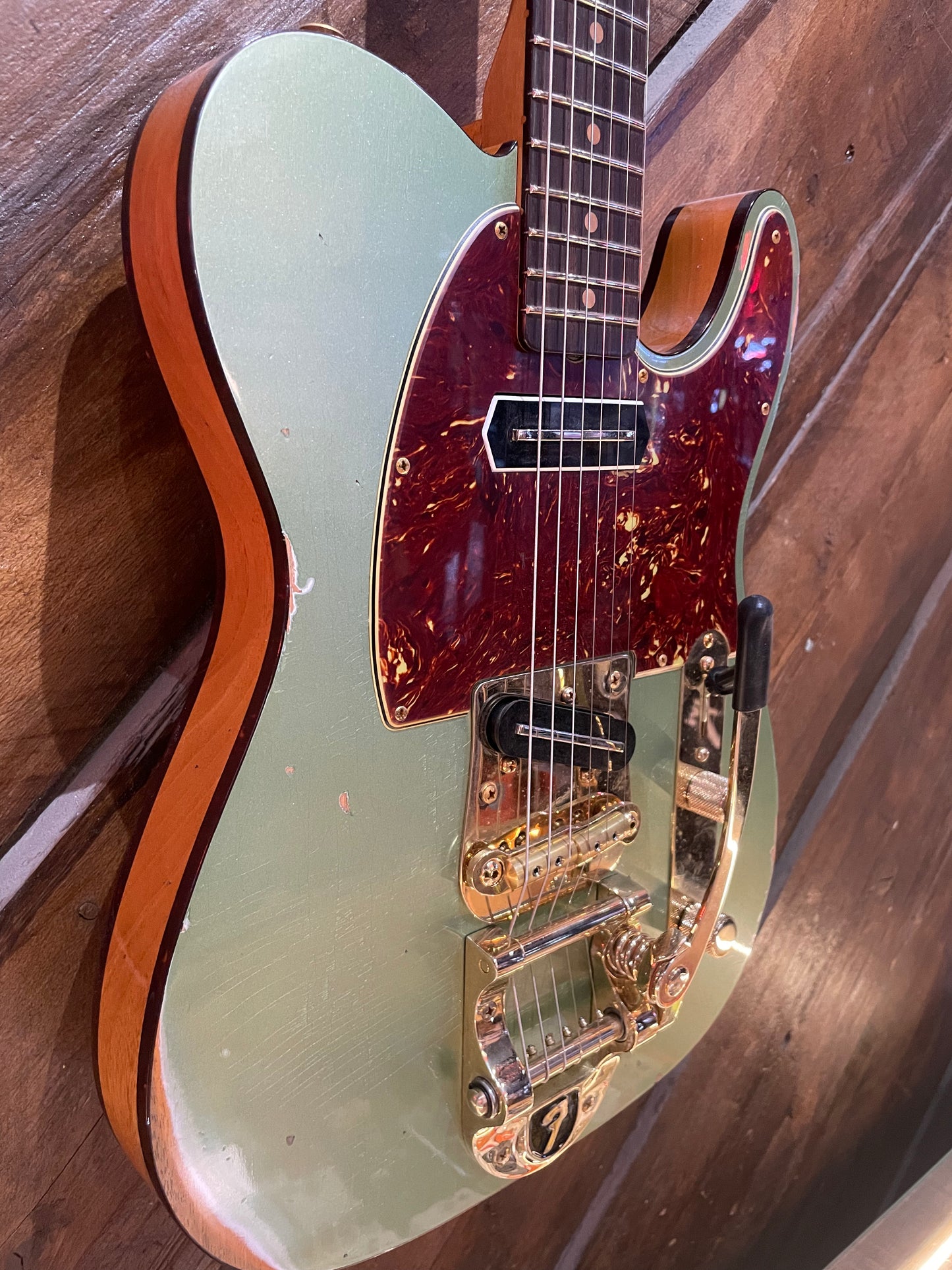 Fender Custom Shop Limited Edition Bow Tie Telecaster, Aged Sage Green Metallic with Aged Natural Back and Sides NEW