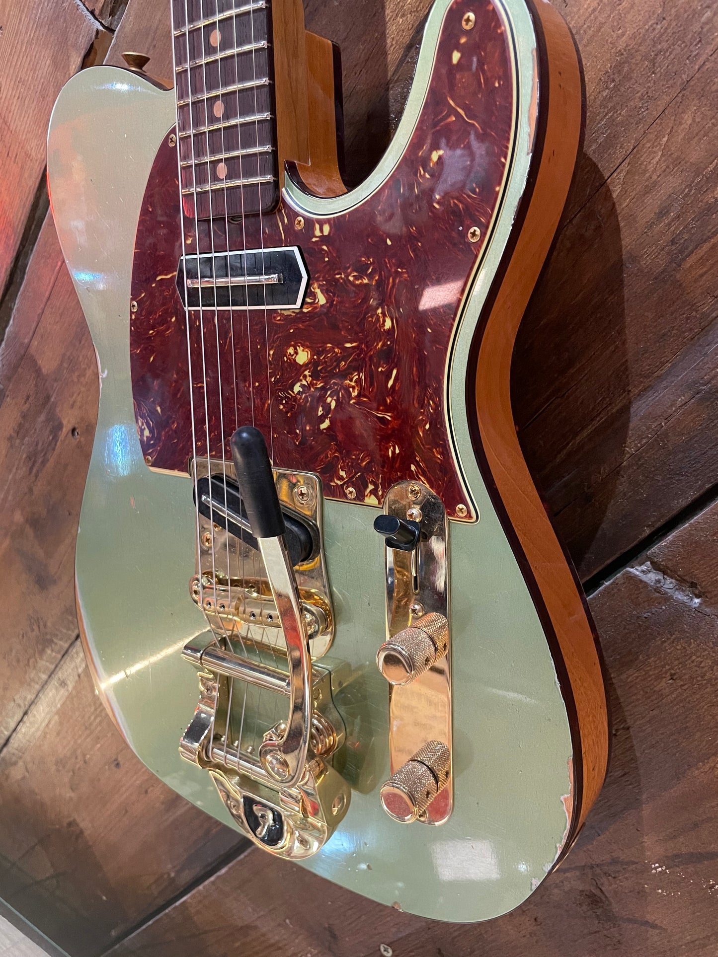 Fender Custom Shop Limited Edition Bow Tie Telecaster, Aged Sage Green Metallic with Aged Natural Back and Sides NEW
