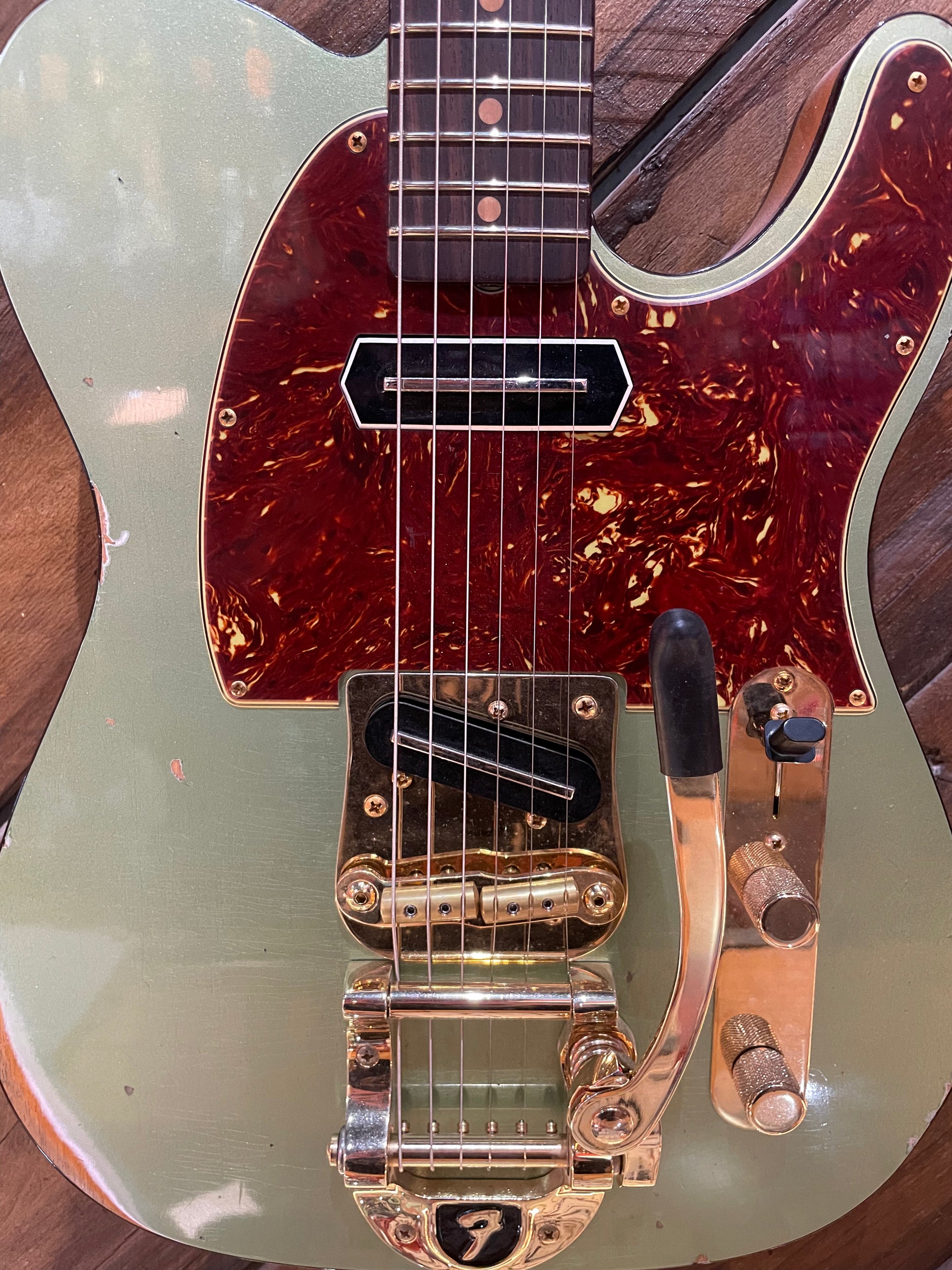 Fender Custom Shop Limited Edition Bow Tie Telecaster, Aged Sage Green Metallic with Aged Natural Back and Sides NEW