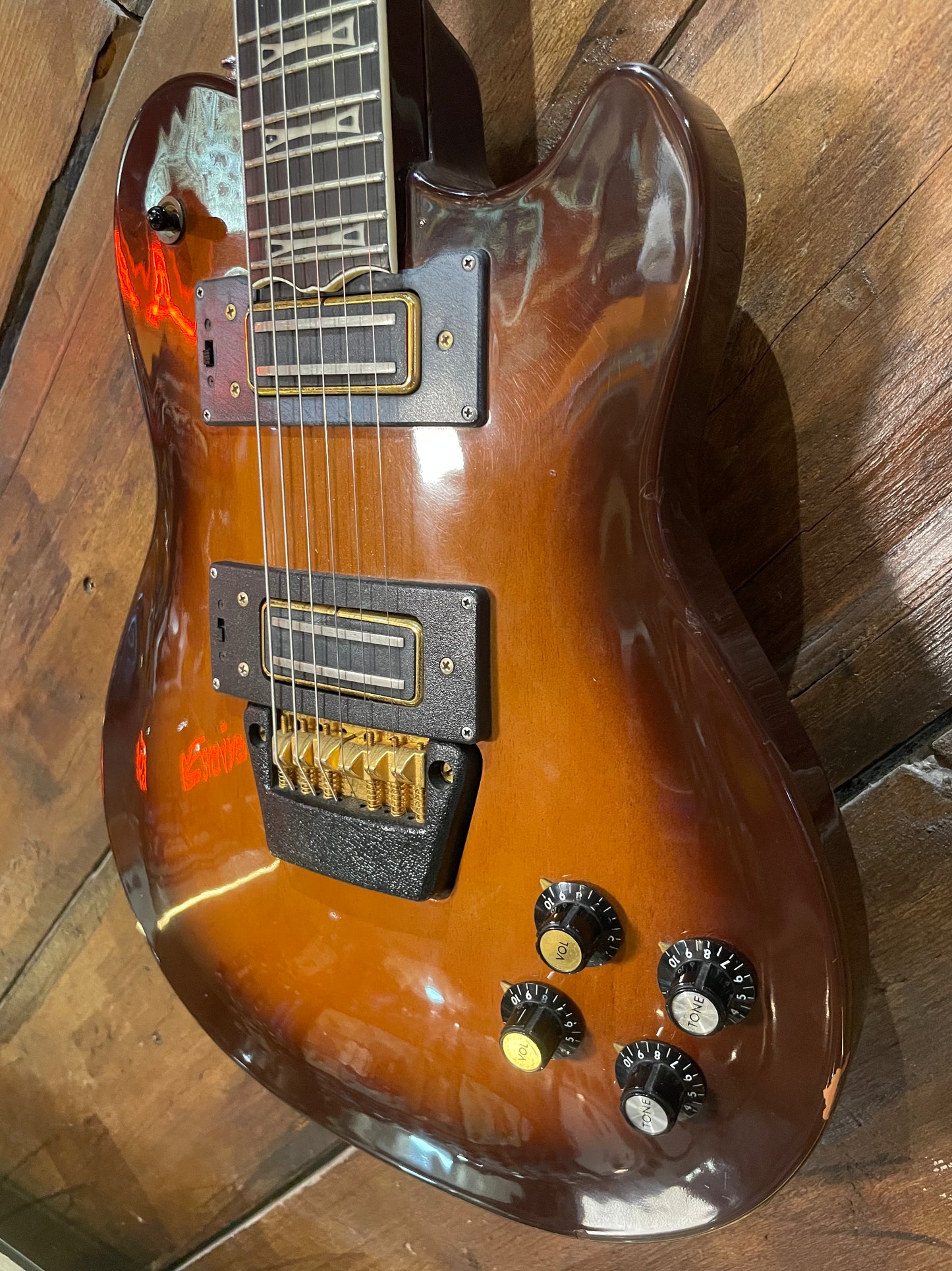 S/H 1980s Ovation UK II Solid Body Electric Guitar, Nutmeg