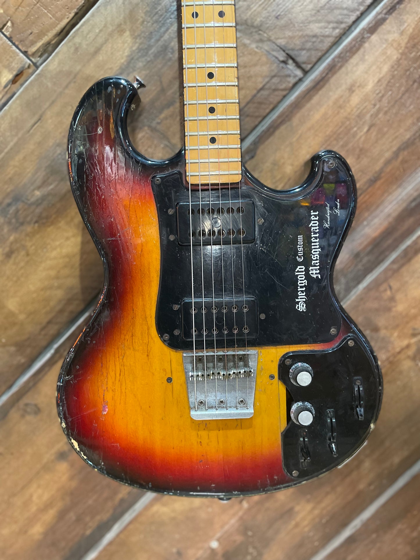 S/H 1970s Shergold Masquerader Solid Body Electric Guitar, Sunburst