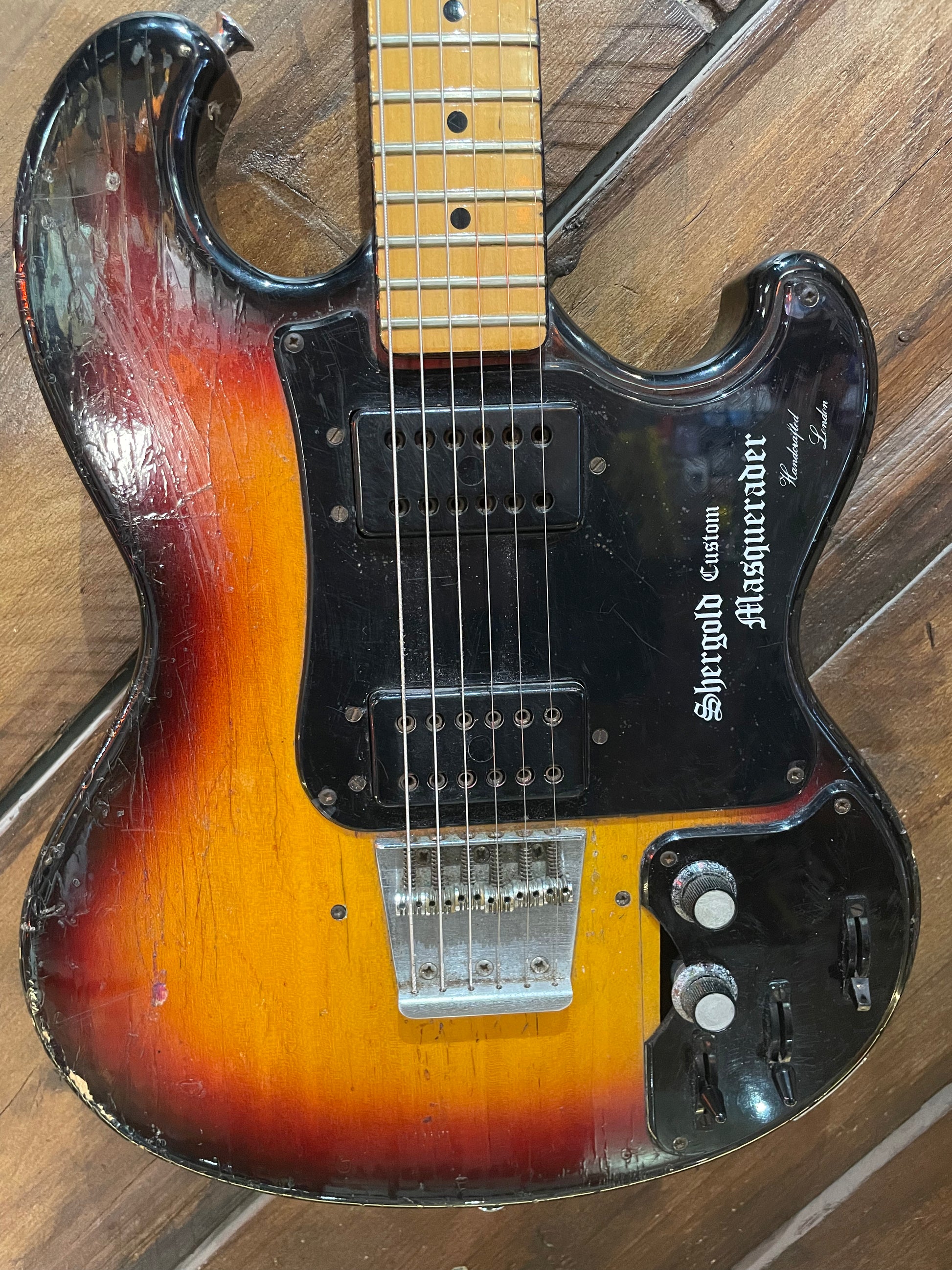 S/H 1970s Shergold Masquerader Solid Body Electric Guitar, Sunburst